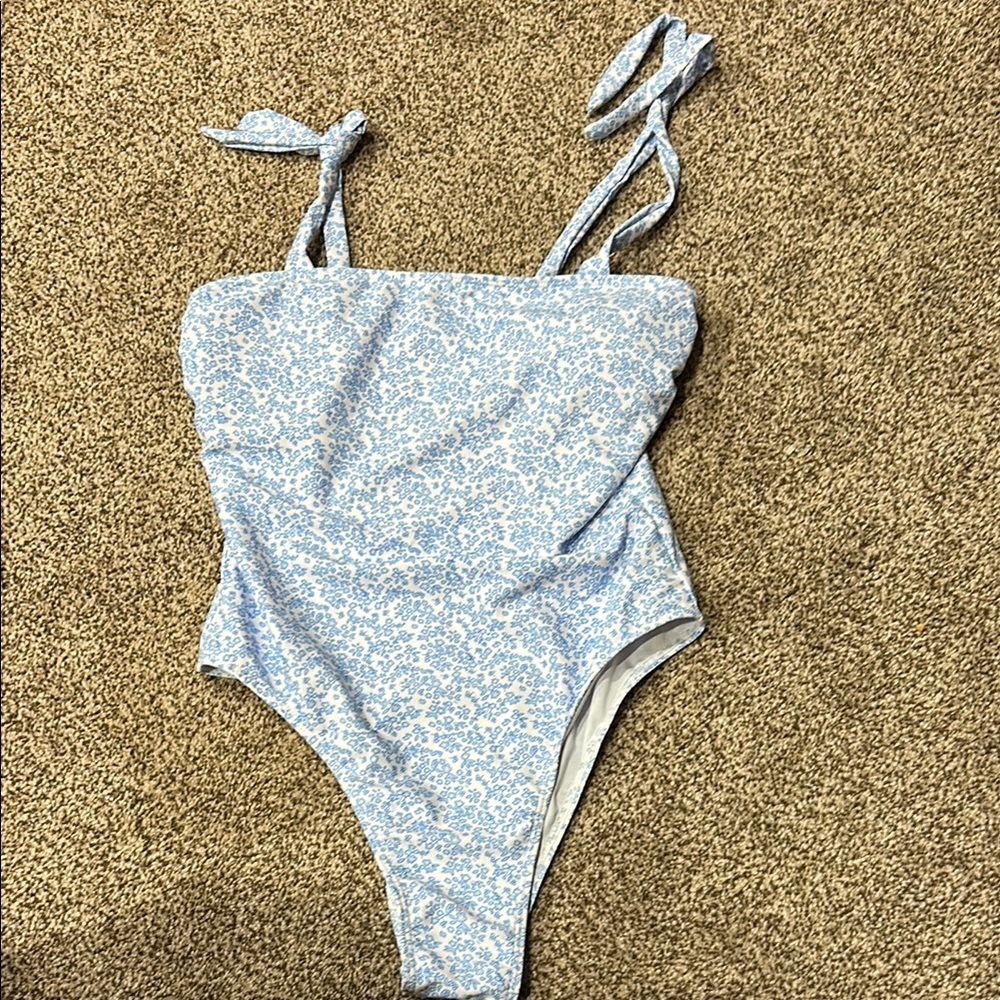 Blue and White Polka Dot One Piece Swimsuit with Adjustable Straps